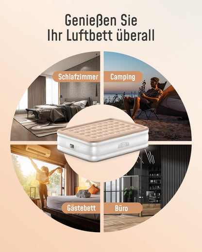 Airefina self-inflating air mattress with integrated pump, premium guest bed, fast inflation in 3 minutes, inflatable mattress for camping home use - 203 x 152 x 40 cm.