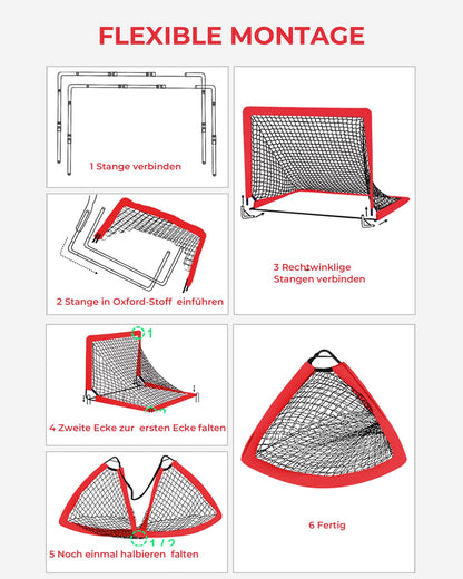 PEAKVONDER Soccer Goals for Yard Kids Pop-Up 2-Pack Soccer Goal Foldable with Fiberglass Poles & Premium Nets for Indoor, Outdoor | With Carrying Bag Soccer Cones Ball Pump Ground Anchors