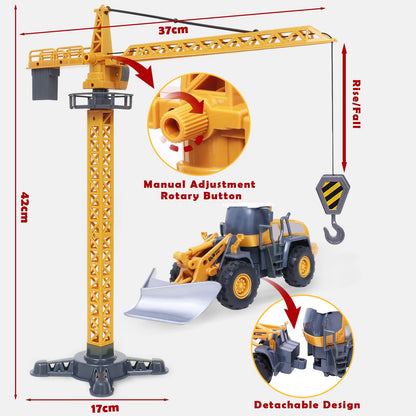 Tacobear Construction Vehicles for Kids Large Truck Vehicle Toy Gifts for 3 4 5 6 7 Year Old Boys with Crane Toy Bulldozer Steamroller Forklift Construction Vehicles Birthday Gift Ideas Boys