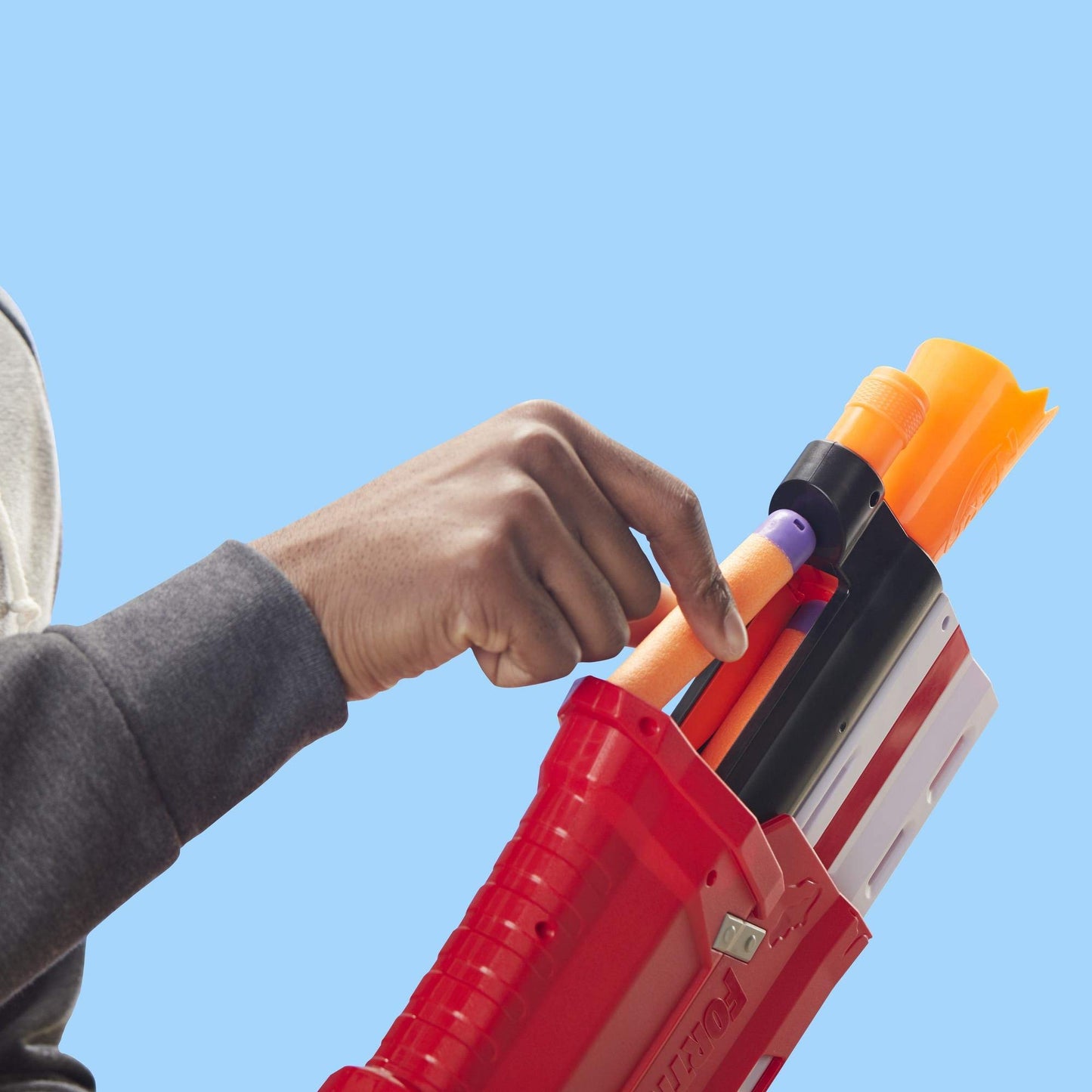 NERF Hasbro E7065EU4 TS Pump-Action Blaster, 8 Mega Fortnite Darts, Dart Storage Compartment - For Teens and Adults Red.