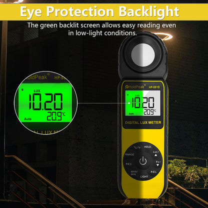Digital light meter HoldPeak 881D 0.01~400,000 Lux, Lux meter 270° rotatable probe with data storage, Lux light meter for plants/LED lights/digital photography.