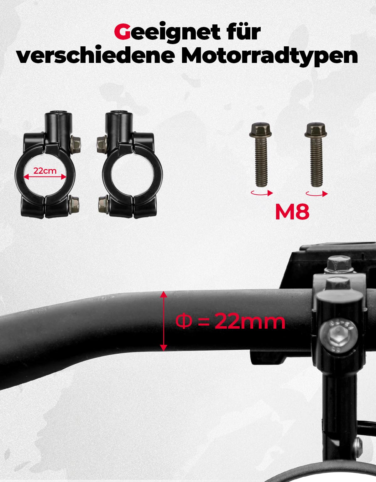 KEMIMOTO【2025 Upgraded】Motorcycle Mirrors, E24 Certified, 2 Pieces Handlebar Mirrors, with 2 Mirror Mounts, Round Handlebar End Mirrors, Compatible with Scooter, Bike, ATV, MT07, Z750, CB125R.