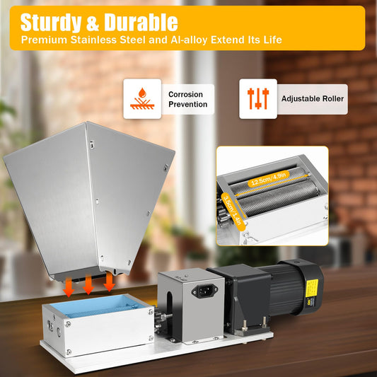 Grain mill, 220V Electric feed mill with Hopper Stainless Steel Malt mill Grain mill Kitchen machine Grain Grinder Home brewer for Grinding Barley Wheat