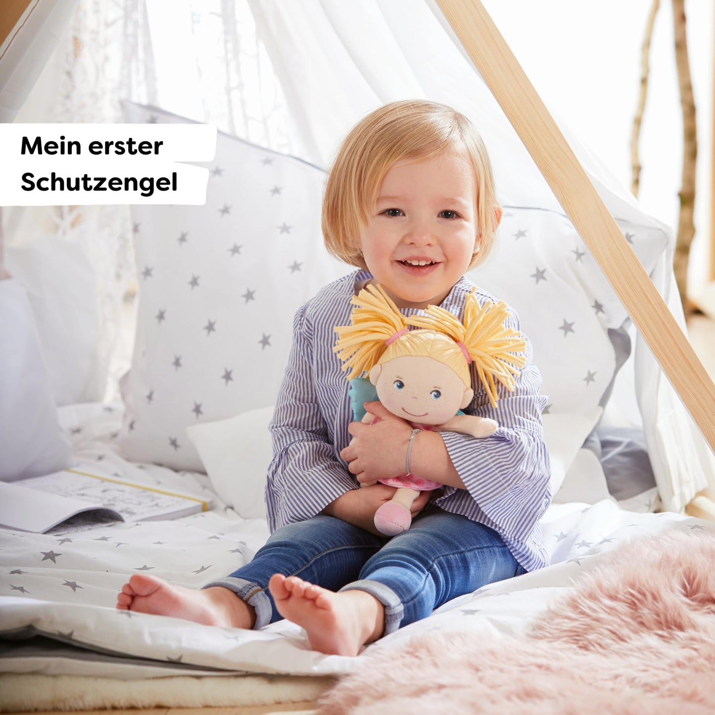 HABA Guardian Angel Finja - Cuddly Fabric Doll (20 cm), perfect welcome gift for babies & toddlers - Machine washable at 30 °C - 1304103001