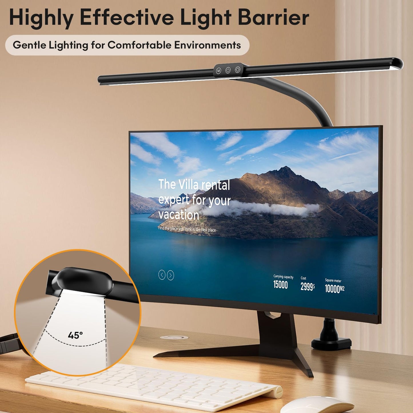 Hokone desk lamps for Home Office, 31.5" wide architect desk lamp with clamp, tall office lamp dimmable, black task light with timer, bright gooseneck lamp for workbench.