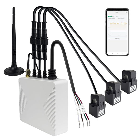 OWON 3-phase WiFi smart home energy monitor, 3-phase clamp meter with 3 200A circuit stage sensors real-time current monitoring | solar | meter