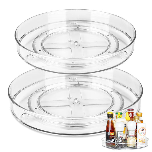 Refrigerator turntable, 2-piece Lazy Susan refrigerator organizer, clear turntable for kitchen cabinet, 360-degree rotating spice rack cabinet organizer (large + small)
