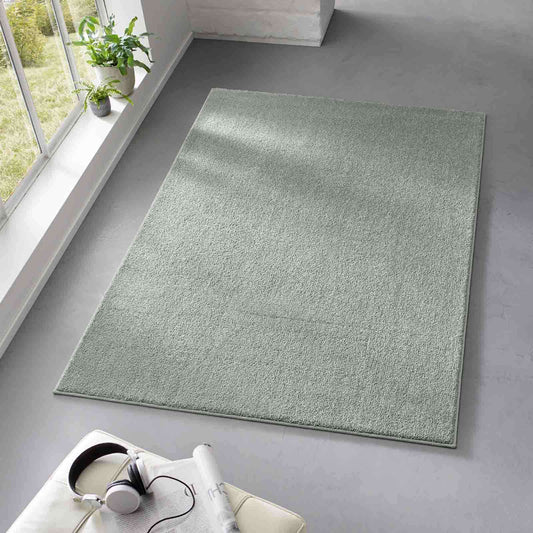 Taracarpet short-pile soft designer plain carpet Madrid for living room, kids room, bedroom, and kitchen suitable mint green 80x150 cm