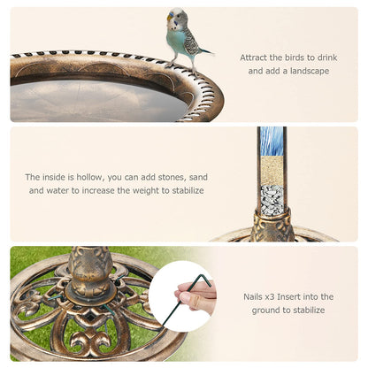 AISITIN bird bath with 2.5W solar fountain, feeding place, garden/balcony decoration, bird bath feeding station for balcony terrace garden decor bird bath bronze plastic.