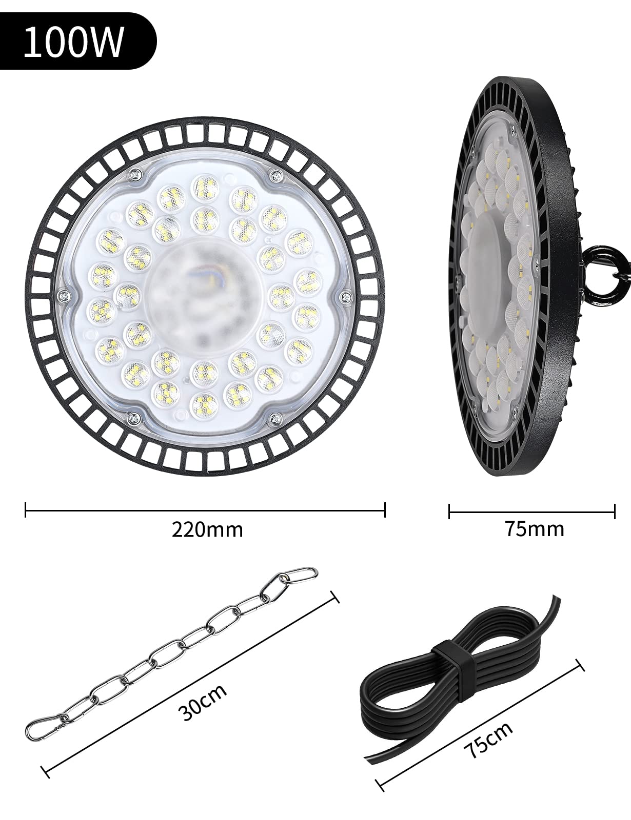 Guidance LED UFO Industrial Lamp, 100W LED High Bay Light Super Bright 10000LM Warehouse Lighting Led, IP65 Waterproof 6000-6500K Cool White LED Workshop Lighting for Garage Factory (1pcs, 100W)