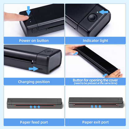 ASprink A4 Mobile Printer, M08f Bluetooth Multifunction Printer Supports A4 Thermopaper with a size of 8.27"X11.69", Thermal Printer, Compatible with Android and iOS for Phone and Laptop, M08F-BK