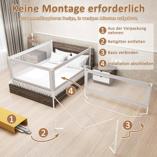 Daromigo 180 cm bed rail, foldable bed guardrail, adjustable height 68-95cm, baby bed guardrail for parents' beds and children's beds.