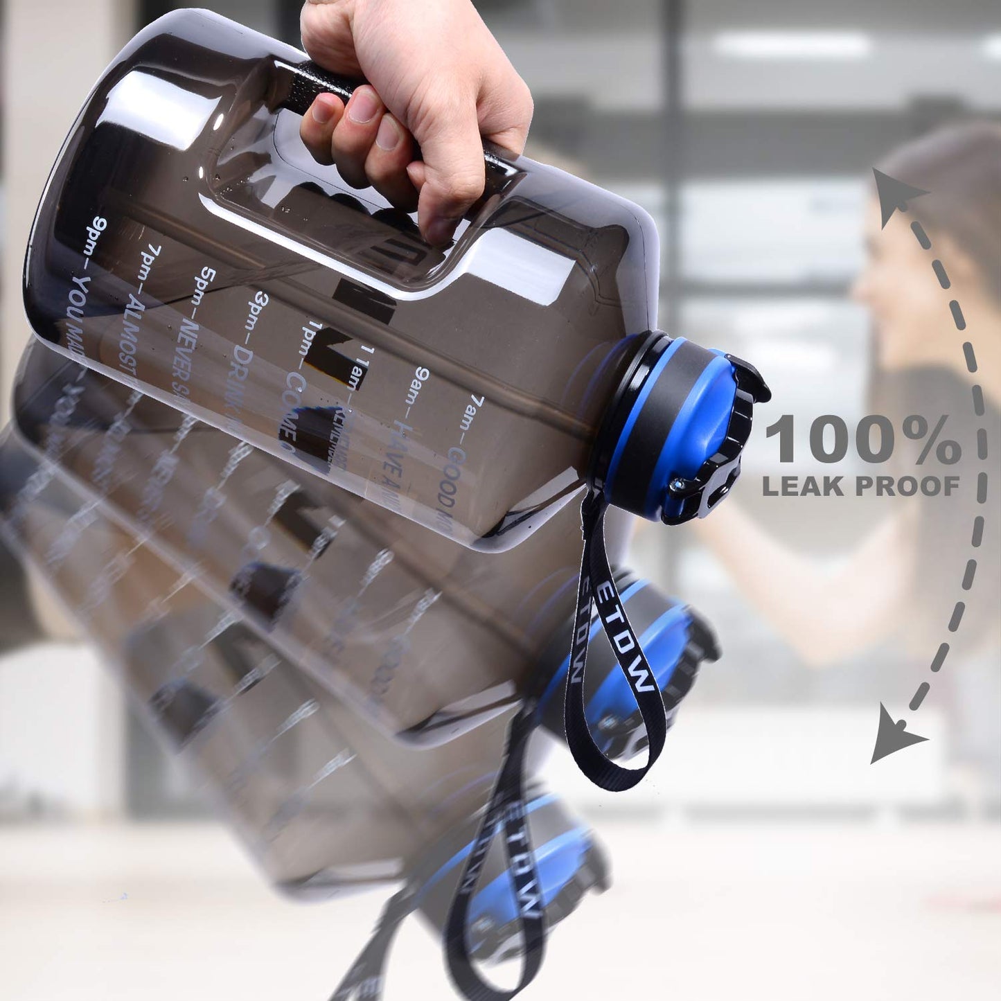 3.78L water bottles with straws, BPA free. Reusable with time markers. Large sports bottle with strong handle for sports, fitness, outdoor activities, hiking.