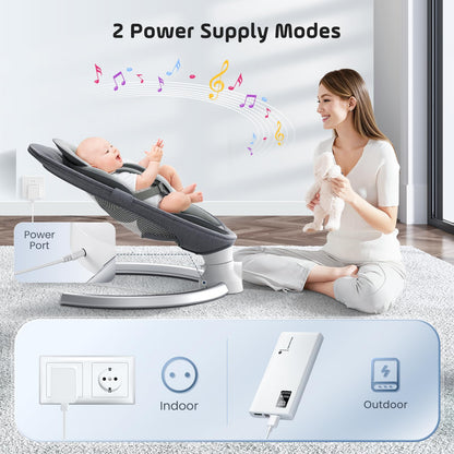Kotsy Baby Bouncer Electric with APP control adjustment, electric baby swing with 5 natural swinging speeds, with timing, with remote control, 0-9 kg, music, toys.