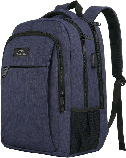 MATEIN school backpack 15.6 inch laptop notebook bag backpack for men with USB charging port boys computer bag gift travel work, blue