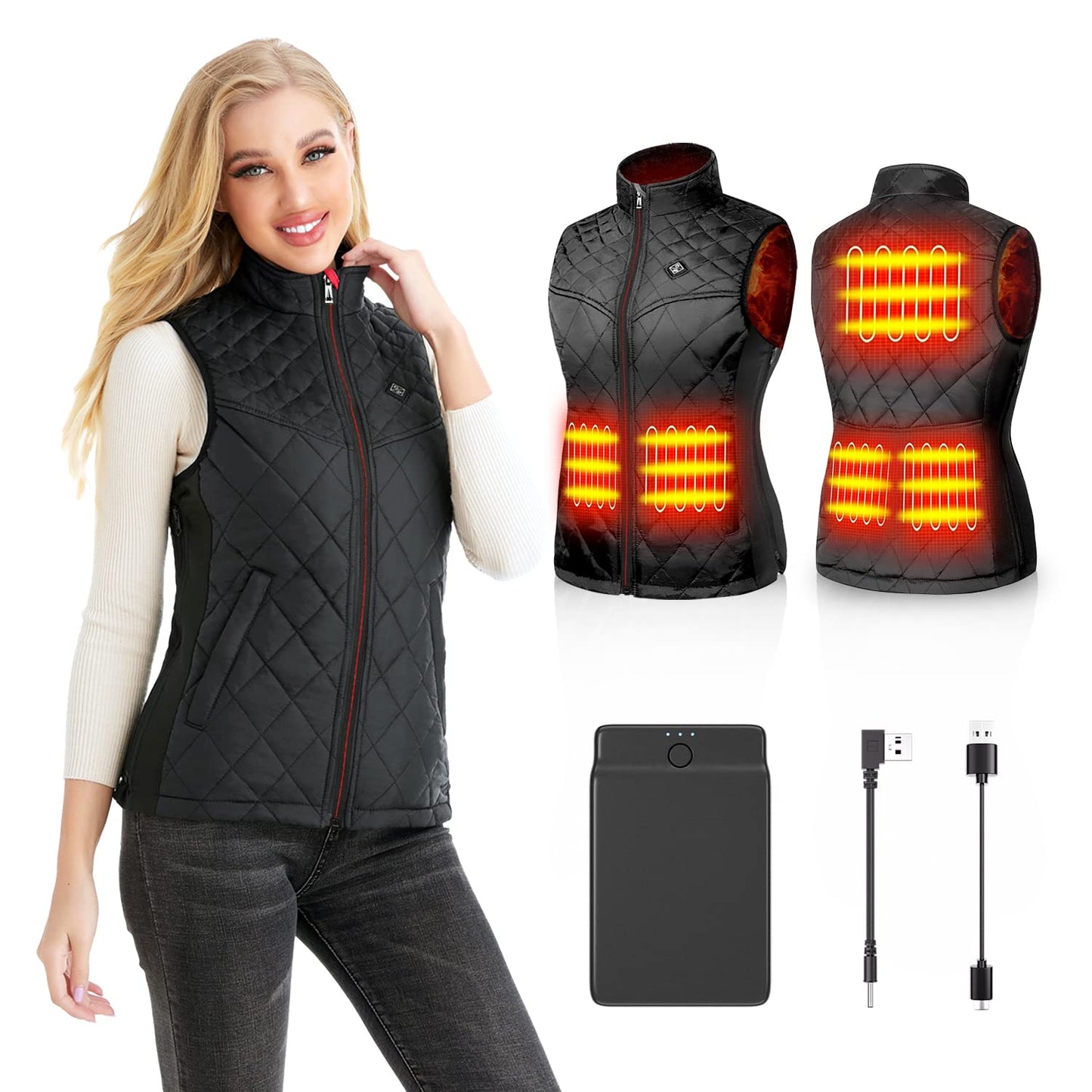 Kintiwe Heated Vest, Women's Heated Vest with 12000mAh Powerbank, Heated Jacket with 5 heating zones.