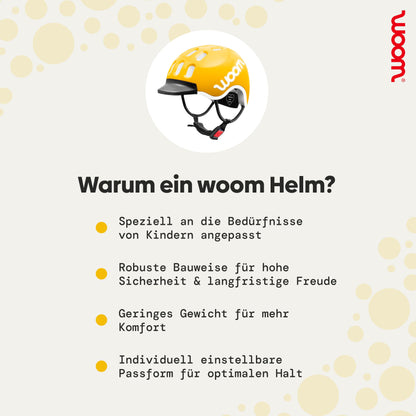 woom Kids Helmet, bike helmet for children, with visor, for boys and girls, 46-50 cm, size XS, adjustable, impact protection, Yellow (Sunny Yellow)