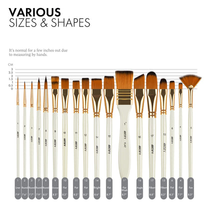 ARTIFY 18-piece brush set, suitable for acrylic, oil, gouache, watercolor brushes including pop-up carrying case with palette and 2 sponges - white.