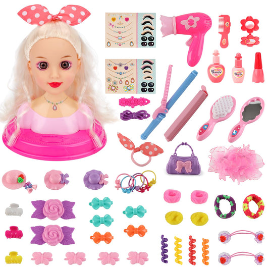 deAO Styling Head Doll for Kids, Styling Doll Head with Hair Dryer, Styling Head for Princess Dolls, Hair & Makeup Accessories, Toy for Girls 3+ years old
