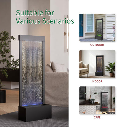 LONGRUN Garden Fountain Large, Indoor Waterfall Fountain with APP Control LED Lighting, 45.5x20x123cm Stainless Steel Garden Water Wall with Pump, Modern Decorative Fountain Waterfall - Black