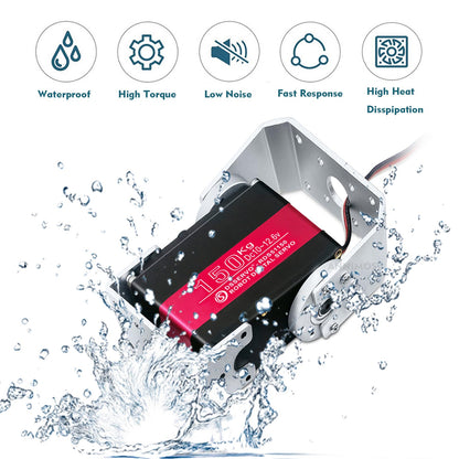 150KG robot servo motor 12V high voltage high torque steel gear large digital steering servos with brackets.