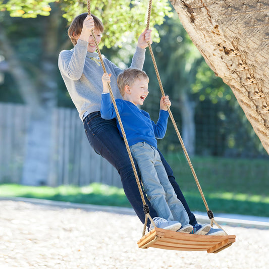 An exercise wooden swing seat for adults and children, with adjustable rope up to 100kg, suitable for indoor and outdoor use.