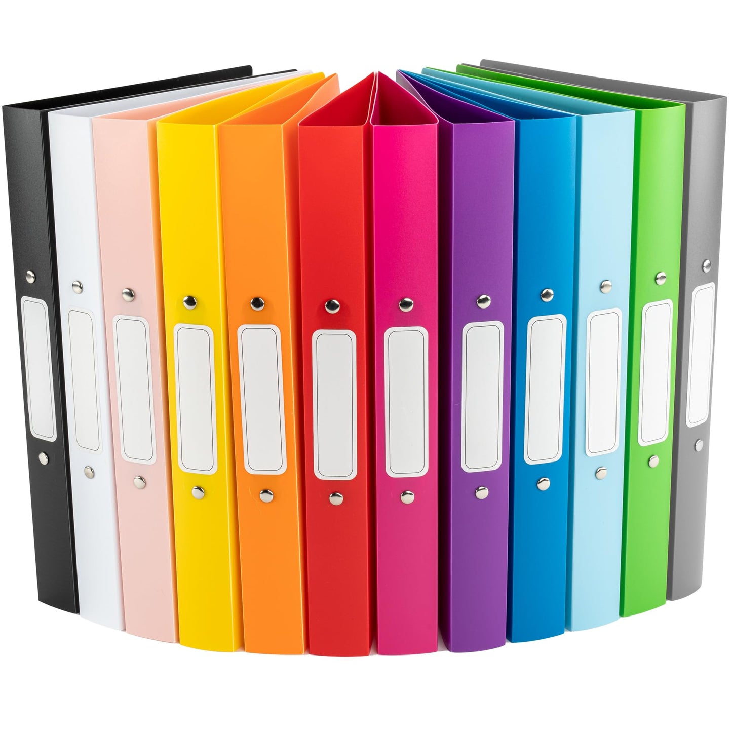 OfficeTree 12x Ring Binder Set - 12 Colors - 2-Ring Mechanism - A4 Ring Binder Back width 3.5cm - Ring Folders made of durable plastic - Slim Ring Binder with Sticker - Folder