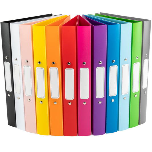 OfficeTree 12x Ring Binder Set - 12 Colors - 2-Ring Mechanism - A4 Ring Binder Back width 3.5cm - Ring Folders made of durable plastic - Slim Ring Binder with Sticker - Folder