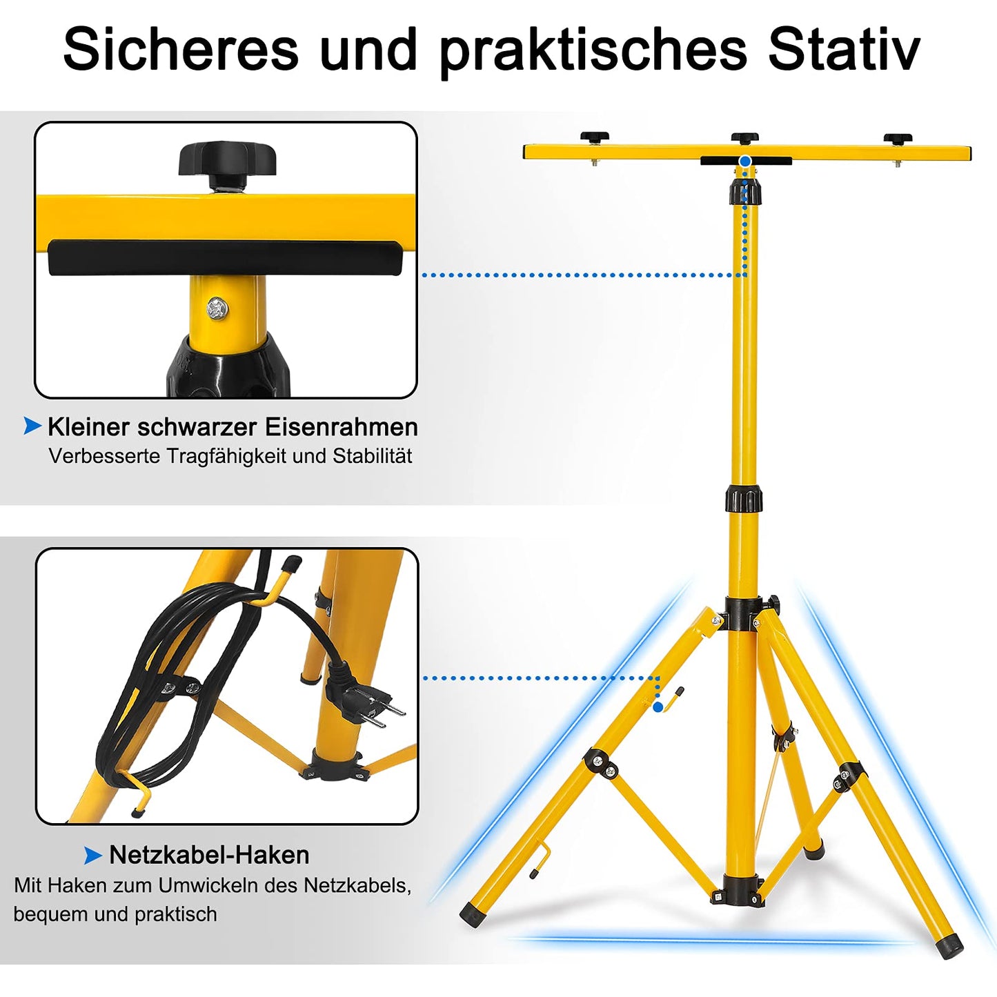 FIVMEN construction spotlight 2x200W 16000LM LED light with tripod and 3m cable plug work lamp floodlight waterproof IP66 for garage workshop construction site, warm white