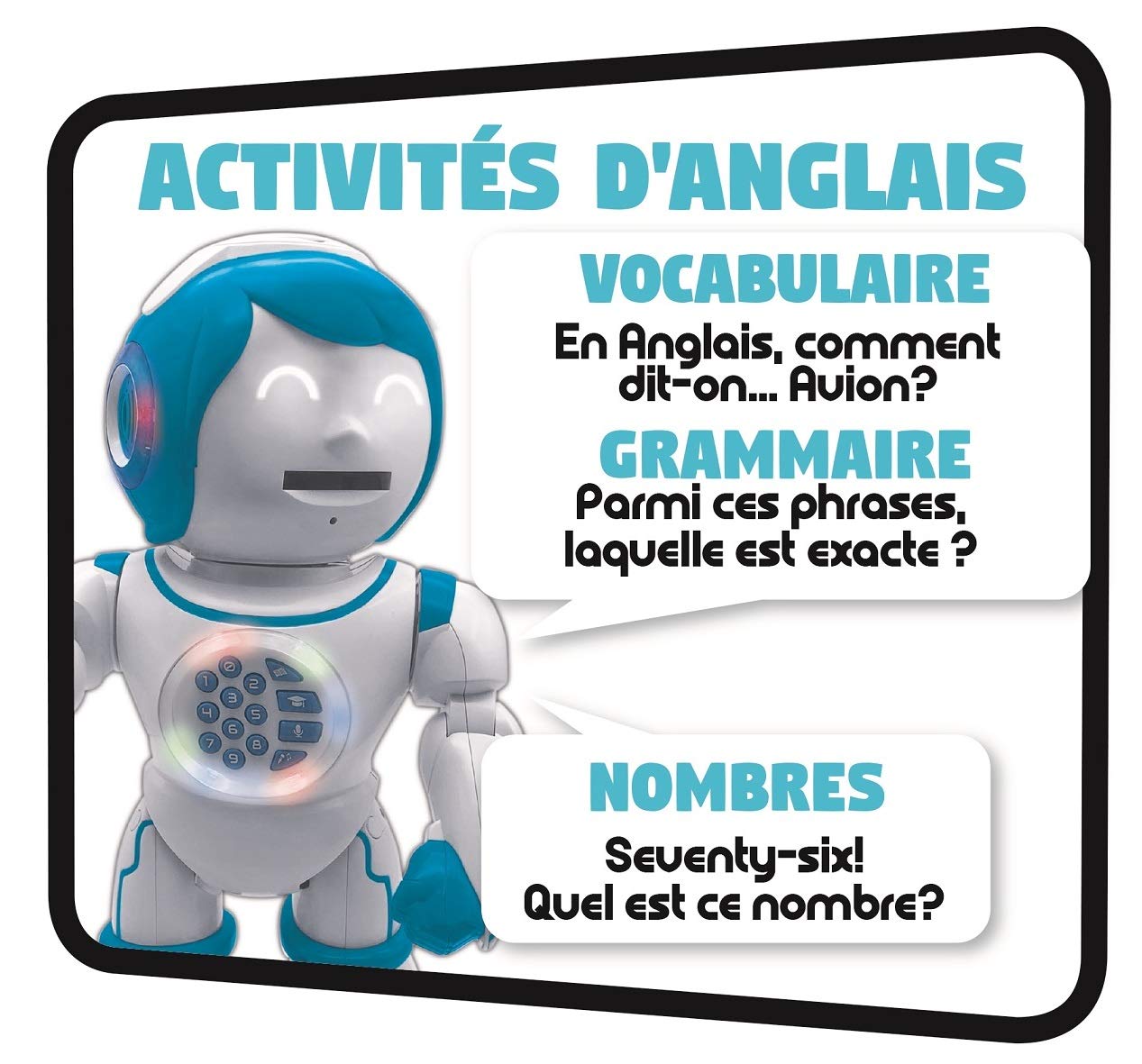 Lexibook Powerman Kid - educational robot, bilingual French/English, with remote control - programmable, dances, plays music, tells stories, 450+ quiz, records 4+.