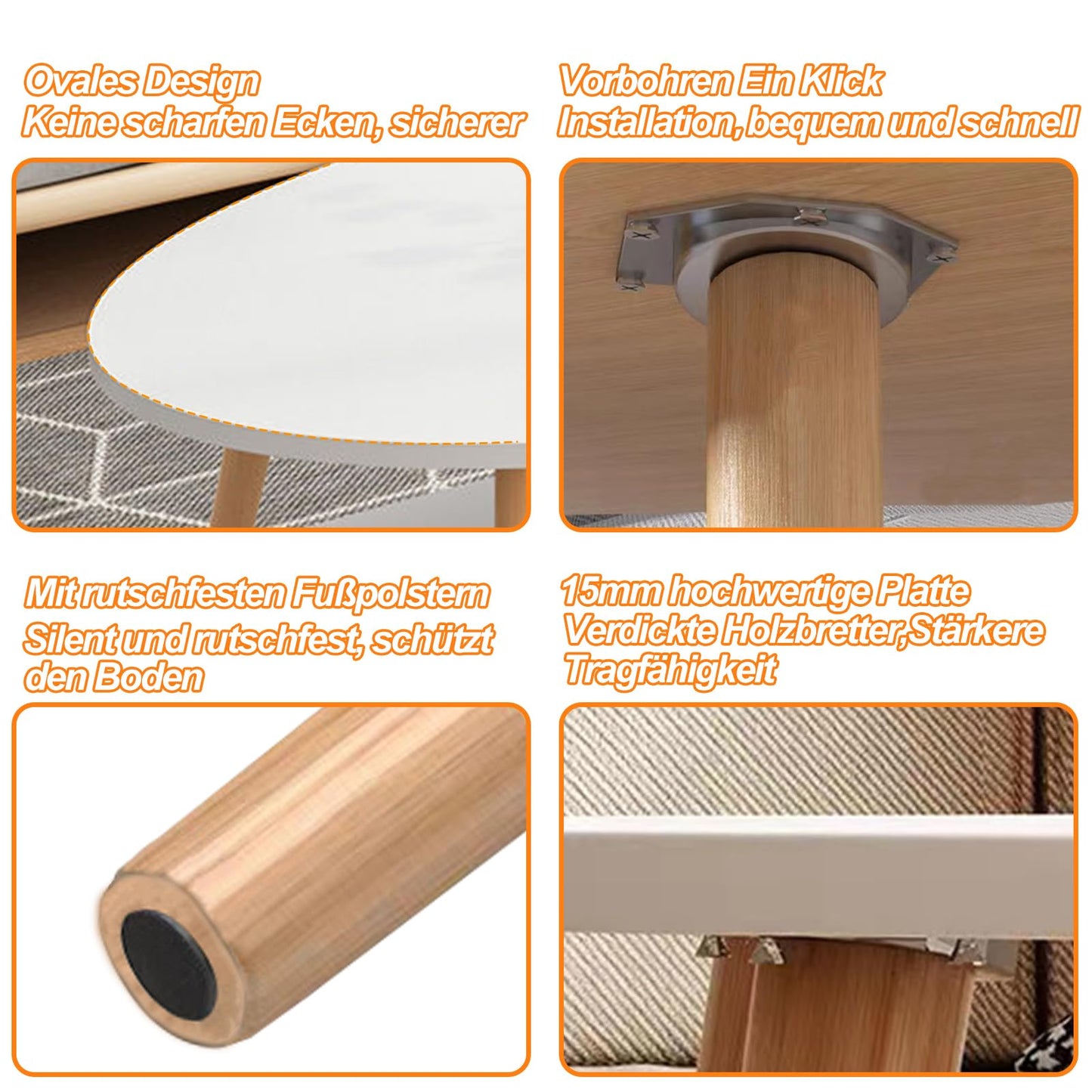 Anmas Power Double Layer Coffee Table, White Side Tables Wood, Oval Living Room Table, Pine Wood Table Legs, Sofa Tables (80 * 40 * 40)
