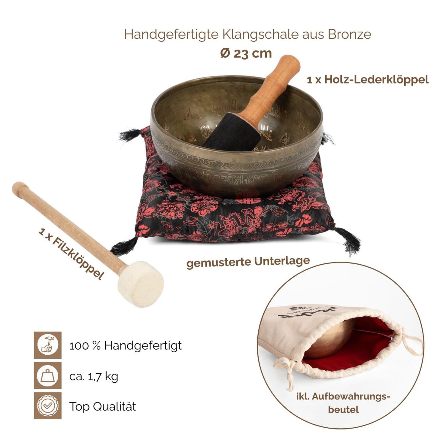 Bodhi Tibetan Singing Bowl | Engraved Singing Bowl | Handcrafted set with cushion & mallet | Ideal spiritual gift | Meditation accessory made of bronze