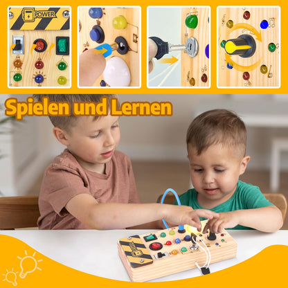Hello Montessori Busy Board 1 year old Kids Activity Board Wooden Toy with 8 LED Light Switch Toy Sensory Learning Toys Suitable for 1 2 3 4 year old Babies