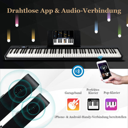 COSTWAY 88-Key Electric Piano Keyboard, Foldable, Portable Digital Keyboard (128 rhythms, 128 tones, and 20 demos) Digital Piano Set for Kids and Adults (Black)