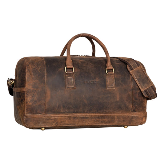 STILORD 'Edson' leather weekender bag for men and women. Vintage travel bag with large capacity for hand luggage and sport equipment. Waterproof duffle bag made of genuine leather in brown color.