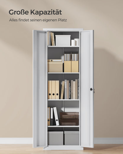 SONGMICS Filing Cabinet, Multipurpose Cabinet, Steel Storage Cabinet, 5 Levels, Double Doors, Lock, Tool Cabinet, Adjustable Shelves, Garage, Office, Living Room, Gray OMC014G01