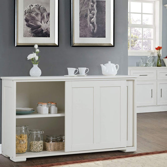 COSTWAY sideboard, kitchen cabinet with sliding doors & adjustable shelves, buffet cabinet storage cabinet, serving cabinet for kitchen, dining room, living room, 107 x 33 x 60 cm, wood, cream white.