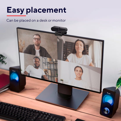 Trust Taxon 2K QHD Webcam made of 85% recycled plastic, 2560x1440p USB camera for PC with cover, autofocus, wide angle, 2 microphones, video camera for conferences, video calls, Skype, Teams, Zoom