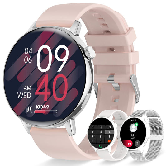 Erkwei smartwatch women with Bluetooth calls 1.32 inch touchscreen ladies watch for iPhone Android women's fitness watch with pedometer heart rate monitor sleep monitor SpO2 monitoring