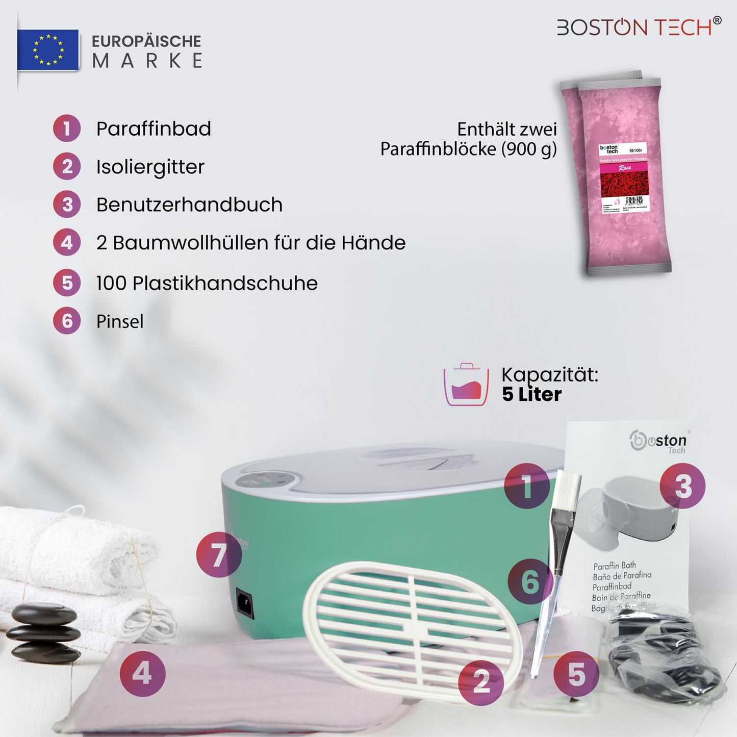 Paraffin wax warmer for hands and feet. Thermotherapy, muscle pain, arthritis, aesthetic use, and hydration of the skin. Fast heating in 40 min. Capacity of 5 L. BE108 (Green)