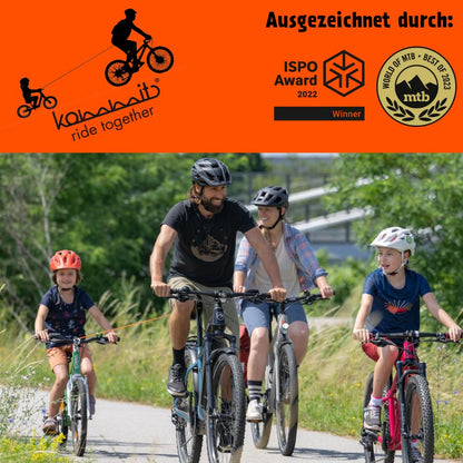 kommit Bike is a bicycle towing system for children and adults. Quick and easy assembly. Ideal for towing bicycles, E-bikes, mountain bikes, E-MTBs, and for jogging.