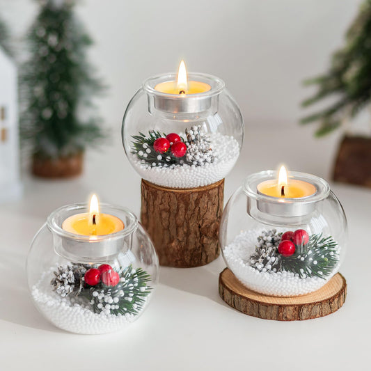 Tealight holder Christmas candle holder Christmas decoration indoor: Hewory table decoration Christmas decoration tealight glasses with red berries pine cones for table decoration