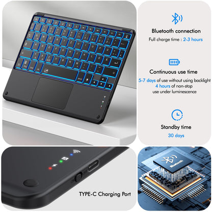 INFILAND for Samsung Galaxy Tab S9 FE+ Plus/S9+ Plus Case with Keyboard, [High-precision Touchpad] 360 Degree Rotatable Stand, German Backlit Bluetooth Samsung Galaxy Tab S9 Plus Keyboard, Black