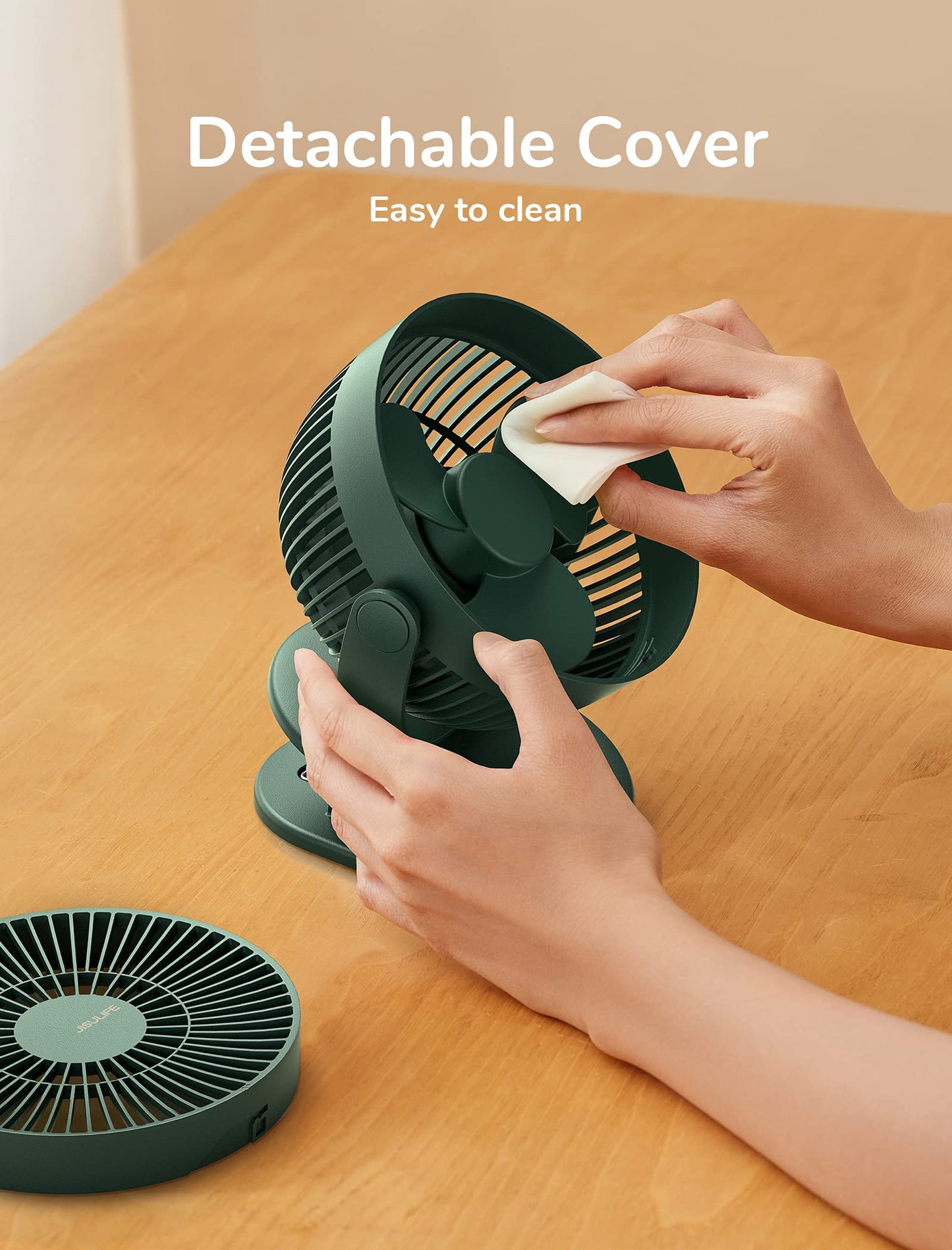 JISULIFE Mini USB Fan, Clip Battery Operated Desk Fan, Very Quiet Small with 4000mAh Battery, 4 Speeds, Up to 14 Hours for Bed, Desk, Crib, Stroller, Car Seat - Green