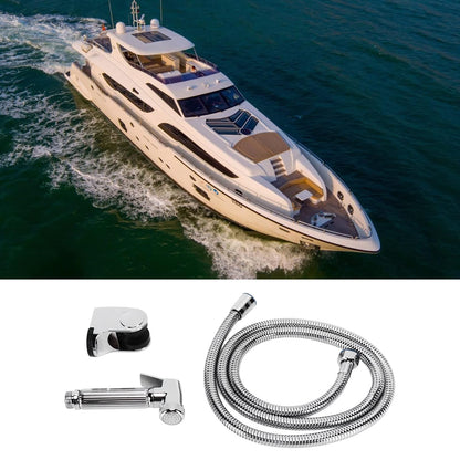 RV Shower Head Kit, water-saving high-pressure shower head with waterproof copper camping shower, 1.5m hose, and bracket for caravan yacht camper.