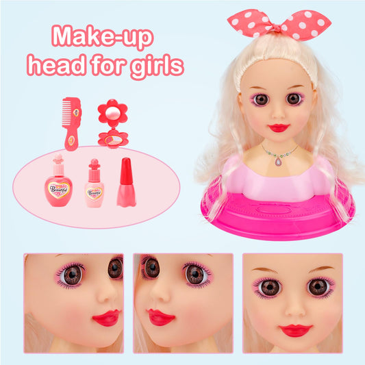 deAO Styling Head Doll for Kids, Styling Doll Head with Hair Dryer, Styling Head for Princess Dolls, Hair & Makeup Accessories, Toy for Girls 3+ years old