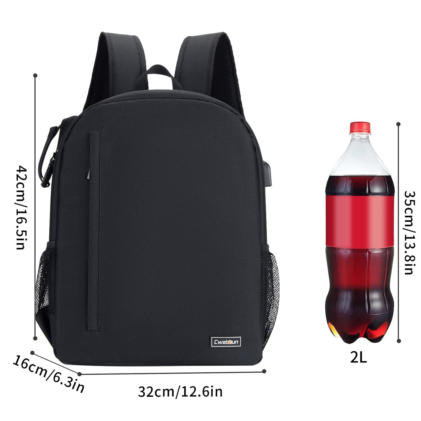 Cwatcun Camera Backpack Professional for mirrorless DSLR/SLR camera, waterproof, camera bag compatible for Sony Canon Nikon camera and lens tripod accessories (3.0 Black, L)
