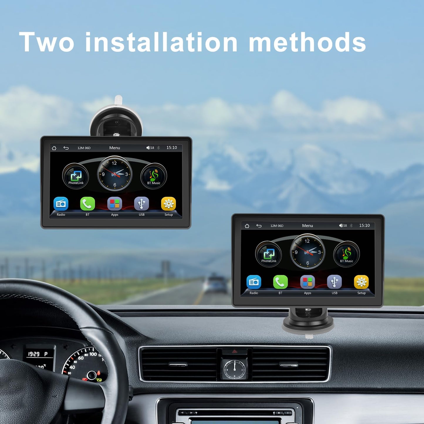 CAMECHO Wireless Carplay&Android Auto Display, 7-inch Portable Car Radio with Touchscreen, Car Play Monitor Supports Bluetooth/Siri/FM/Airplay/AUX+Rearview Camera.