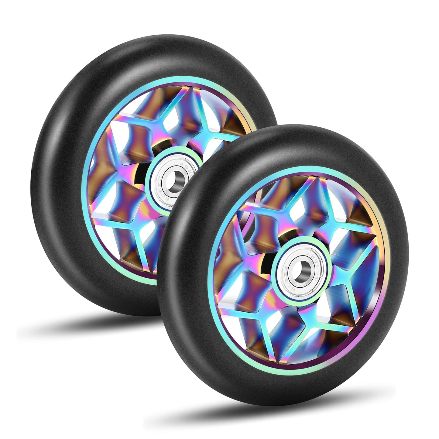 LEWITORS 2 pcs Stunt Scooter Wheels Scooter Replacement Wheels Roller Accessories 110mm Roller Pu Thick Stunt Car with Bearings for all kinds of Scooters(Black)