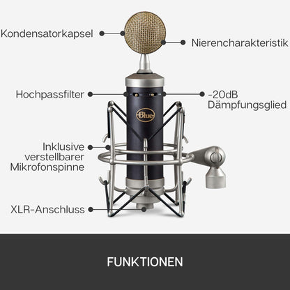 Blue Baby Bottle SL XLR condenser microphone for recording and streaming, with large diaphragm capsule, wooden storage box, and shock mount - Black